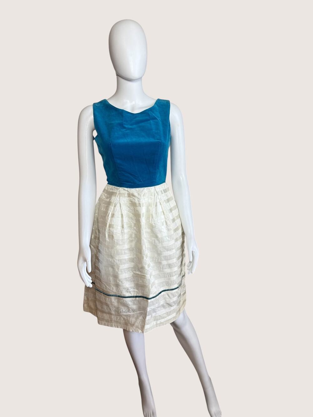 R.A.R. Teal Ivory Color Block Midi Dress